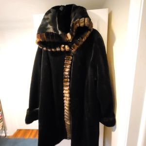 Winter faux black/brown fur hooded coat